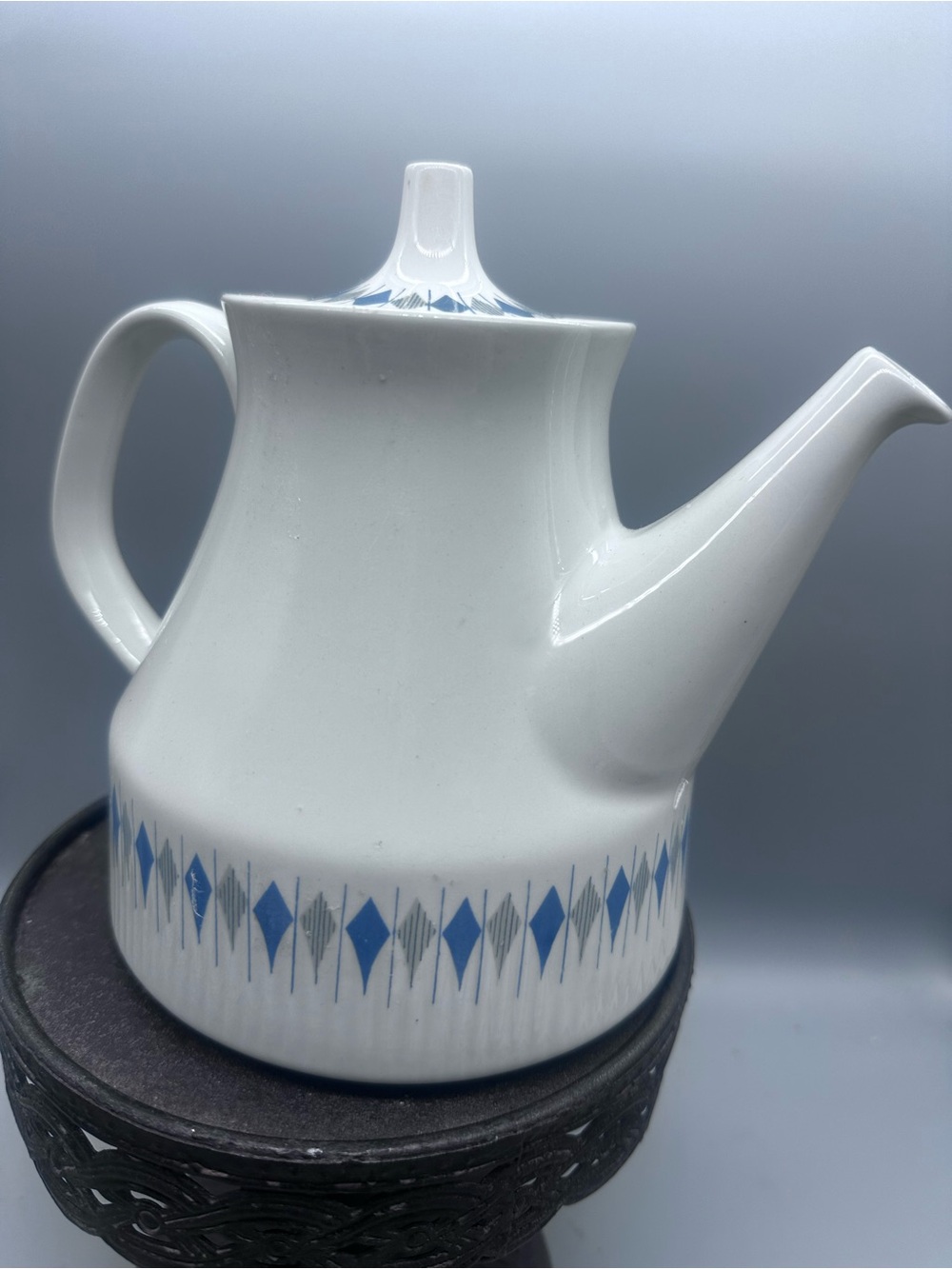 Thomas Germany White potcelain Teapot with Blue Diamond Motif
